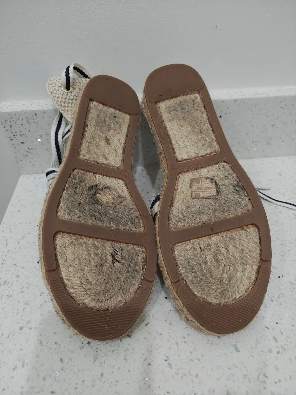 J. Crew Black and White Striped Ankle-Tie Espadrilles
